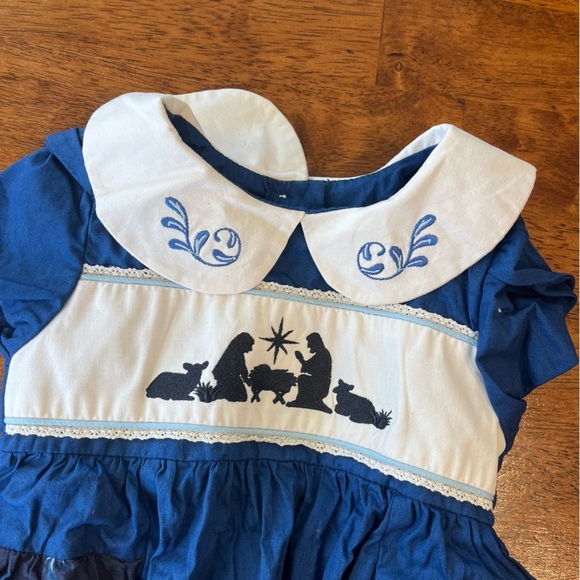 Darling Mae RicRac Ruffles Nativity Blue Ruffle bubble size 3T - Picture 2 of 6